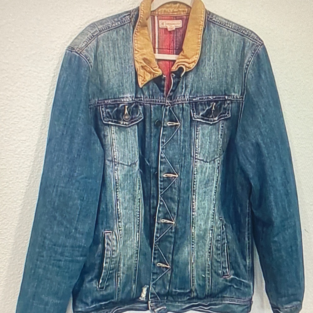 Men's Blue Denim Jacket with Gold Collar